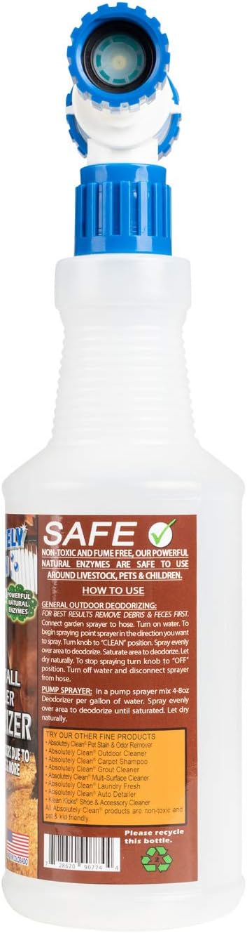 Absolutely Clean Barn, Stall, or Horse Trailer Deodorizer, Natural-Based Cleaning Spray (32oz)