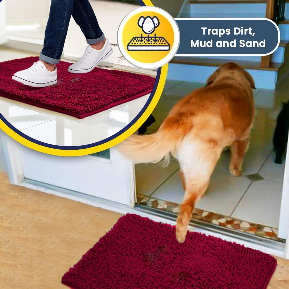Muddy Mat® Shown on TV – Super Absorbent Door Mat Indoor, Microfiber Quick Dry Chenille Entryway Rug, Non-Slip Front Door Mat, Indoor Mats for Entryway, Machine Washable Pet Rug, Maroon 24"x36"