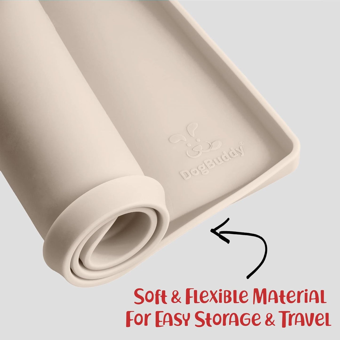 DogBuddy Dog Food Mat – Waterproof Dog Bowl Mat for Food and Water, Silicone Pet Feeding Mats for Floors, Non-Slip Placemat with High Edges for Dogs Bowls, Puppy Essentials (XS: 11" x 11", Vanilla)