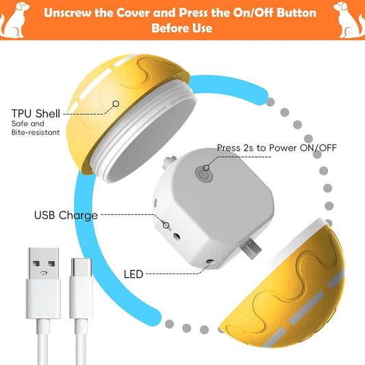 Interactive Dog Ball, Smart Interactive Dog Toys, Automatic Moving Vibrating Bouncing Pet Ball for Medium and Large Dogs, TPU Material, Rechargeable and Waterproof