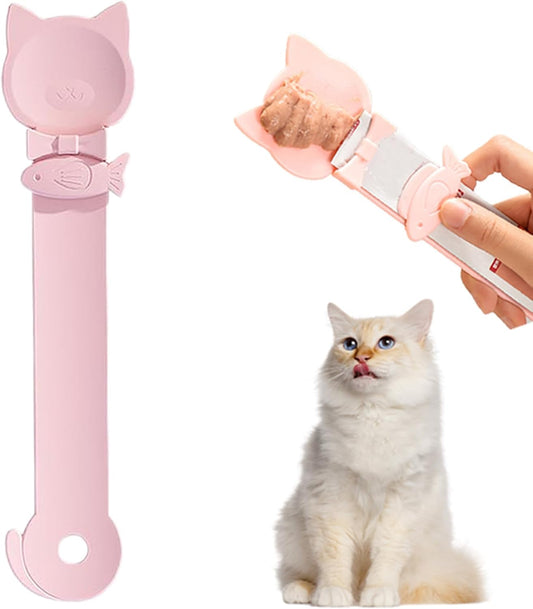 PETPAWLOVELY-1PCS Cat Treat Spoon Squeeze,Cat Strip Feeder spoon,Multi-Function Dispenser spoon,Easy Feeding Spoon for Licky Treats,Pet Food Spoon for Wet Food(Pink)