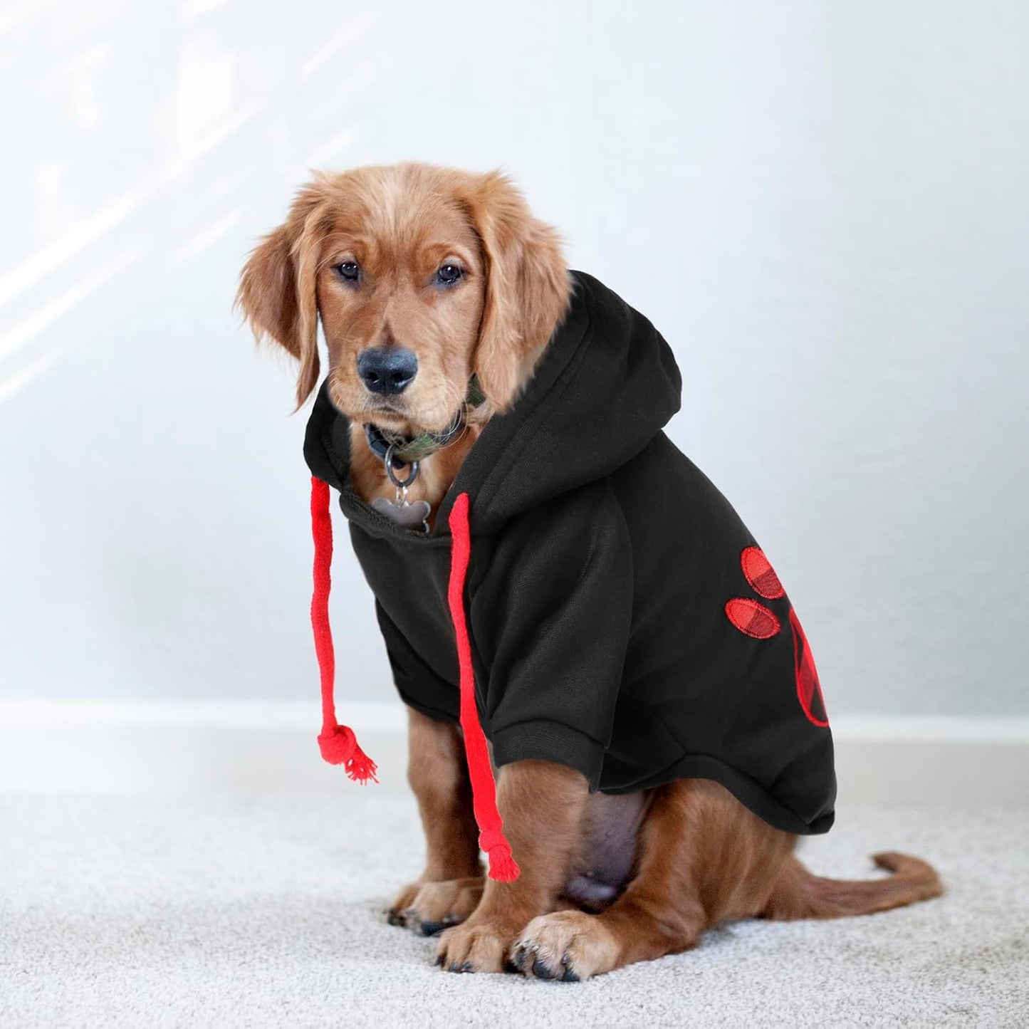 SAWMONG Dog Hoodie,Flannel Pet Hooded Sweater with Hat Puppy Pullover Sweater Shirt,Dog (Black,M)