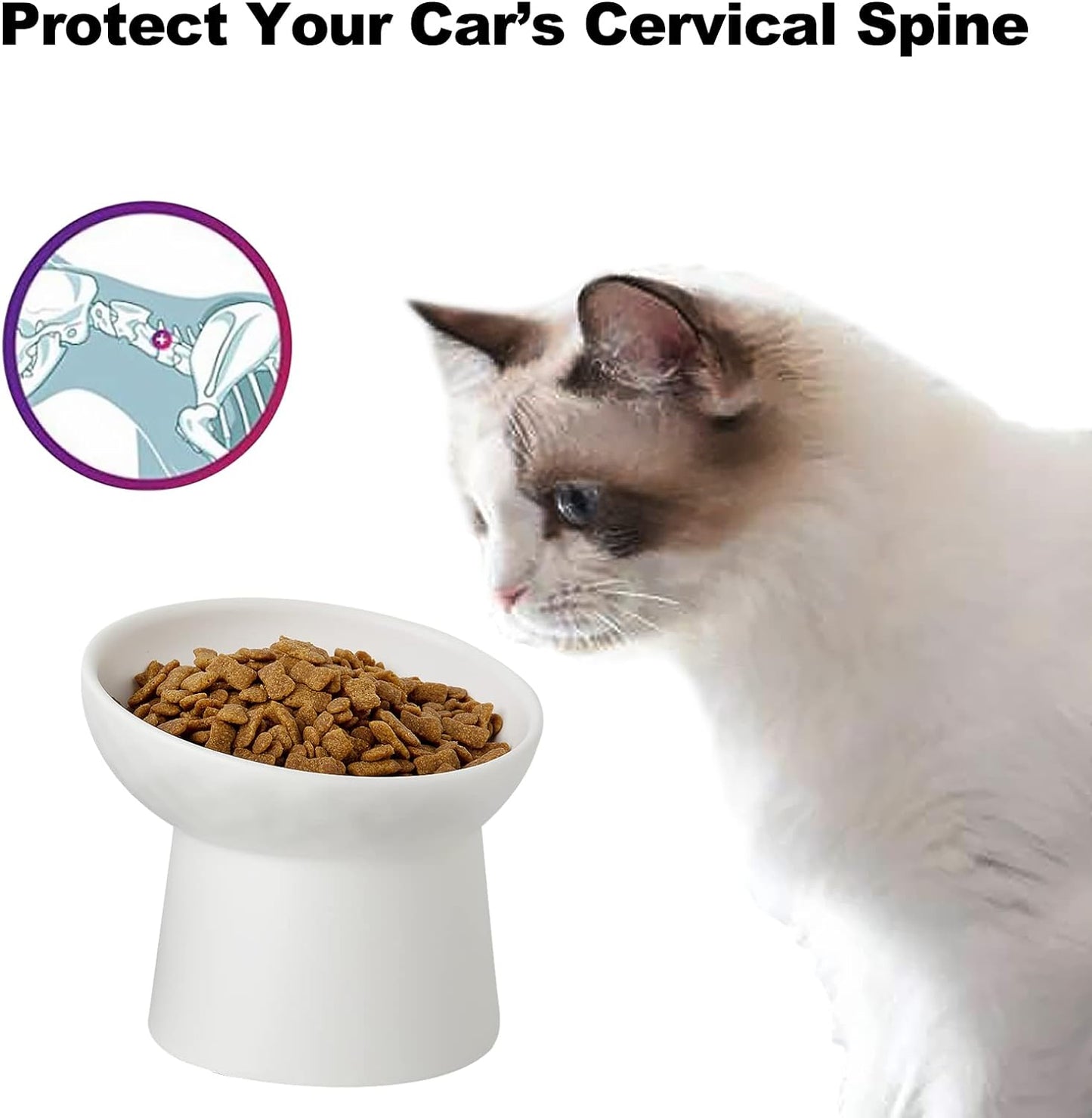 4 Pcs Small Ceramic Raised Cat Bowls, Tilted Elevated Food or Water Bowls, Stress Free, Backflow Prevention, Dishwasher and Microwave Safe, Lead & Cadmium Free(4pc White)