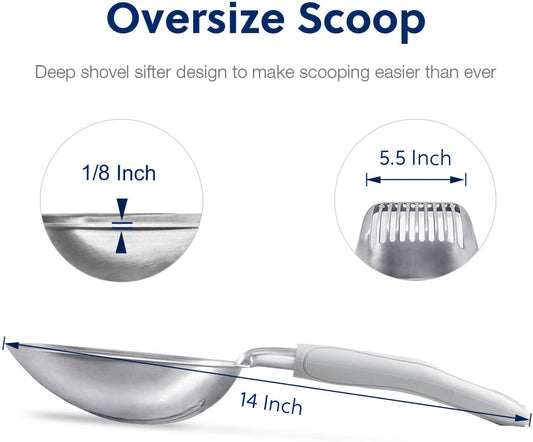 WePet Cat Litter Scoop, Aluminum Alloy Sifter, Kitty Metal Scooper, Deep Shovel, Long Handle, Poop Sifting, Kitten Pooper Lifter, Durable, Heavy Duty, for Litter Box