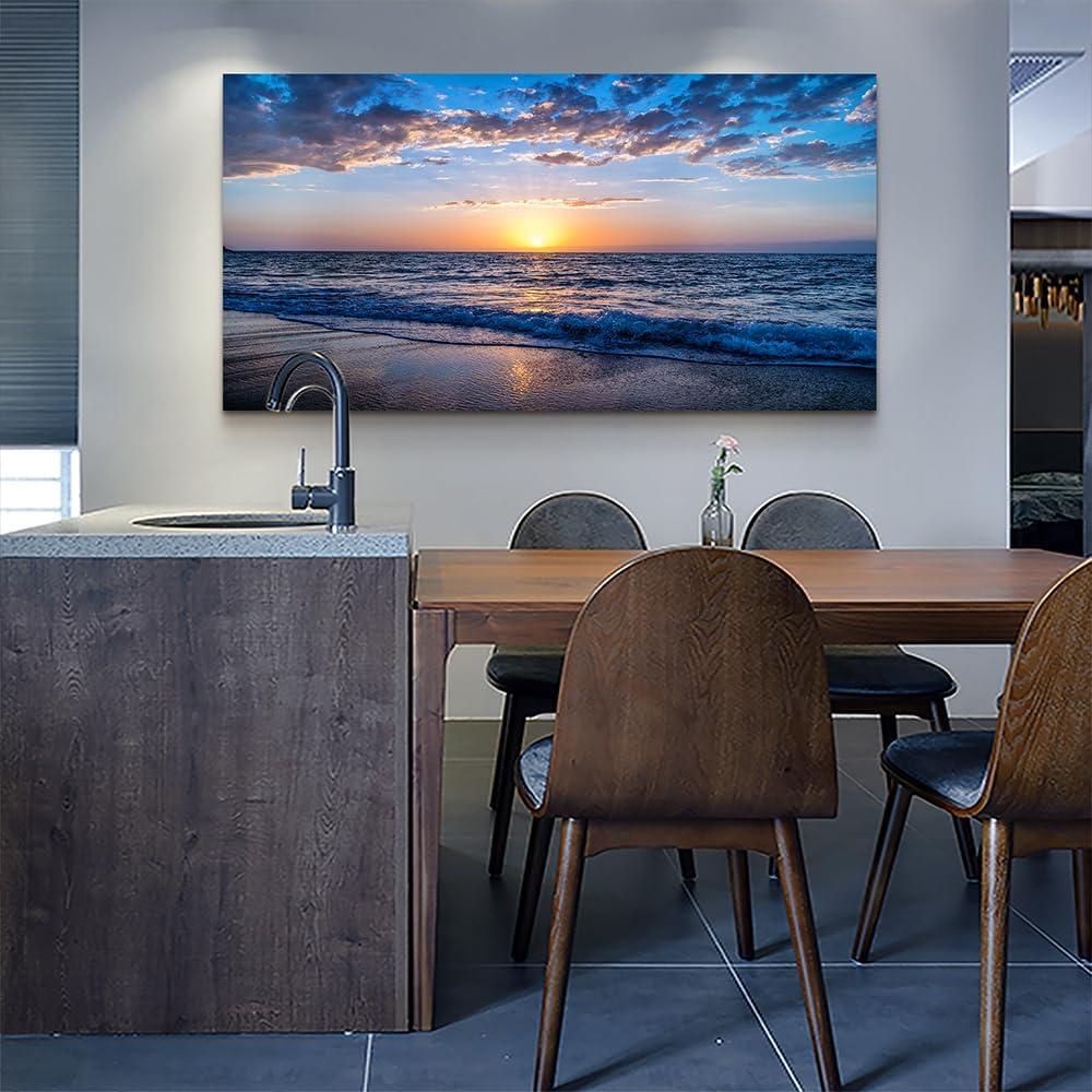 Lapremoly Large Canvas Wall Art For Living Room farmhouse Wall Decor For Office Ocean Wave Wall Paintings Blue Sea Beach Pictures Framed Ready To Hang Bedroom Decor Prints Posters Art 24X48 inch