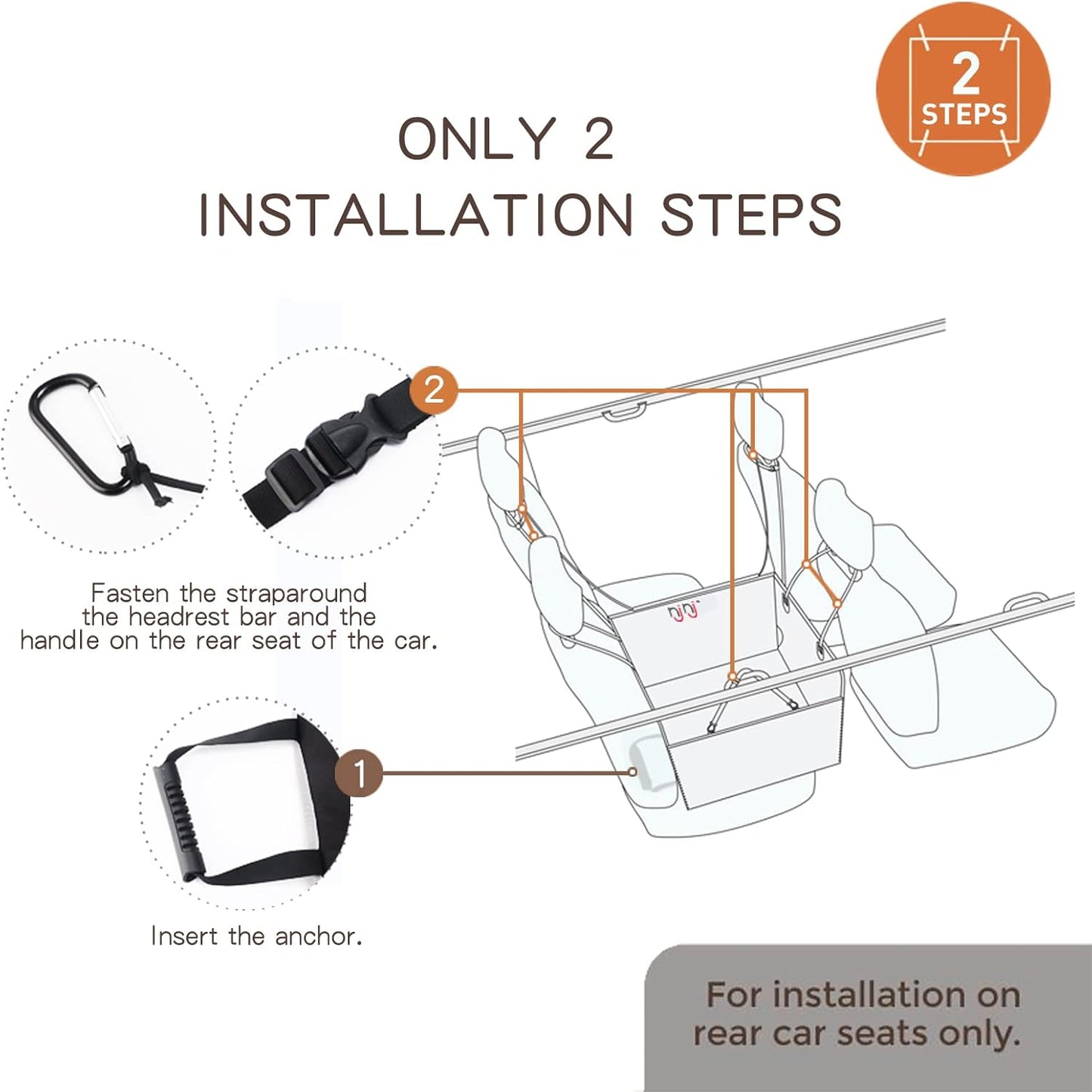 njnj Dog Car Seat Cover for Back Seat - Waterproof Dog Half Hammock for Cars with Mesh Window,Scratchproof Pet Backseat Protector,Perdurable,Non-Slip Booster Seat for Small,Medium and Large Dogs