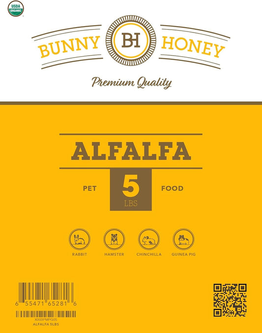 Bunny Honey Organic Alfalfa Hay for Guinea Pigs 12 lb Dim wt/5 lb High-Protein & Calcium, Supports Growth & Dental Health, Fresh & Nutritious