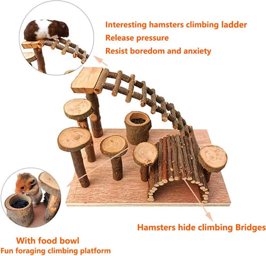 Wooden Hamster Bridge, Small Animals Climbing Ladder Activity Set Platform Ramps Playground Toys for Mouse Dwarf Hamster Gerbil Rat Sugar Glider Syrian Hamster