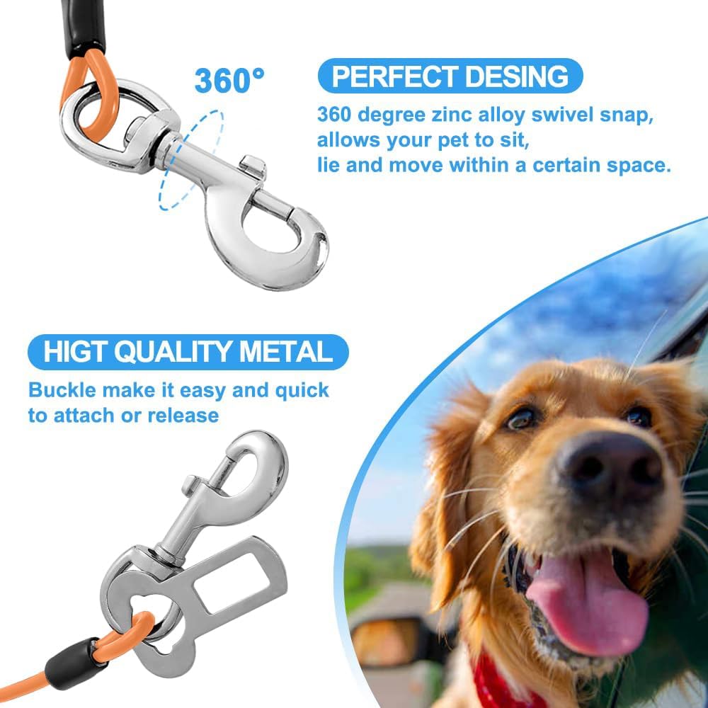 Dog Seat Belt Harness for Car,Dog Seatbelt of Coated Wire Leash Safety Restraint,No Chew Tether Cable Vehicle Dogs Accessories,Double Clips & Latch (Orange, 16 inch/40 CM)