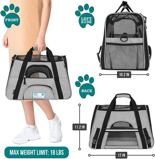 PetAmi Airline Approved Pet Carrier for Cat, Soft Sided Dog Carrier for Small Dogs, Cat Travel Supplies Accessories for Indoor Cats, Ventilated Pet Carrying Bag Medium Large Kitten Puppy, Small Gray