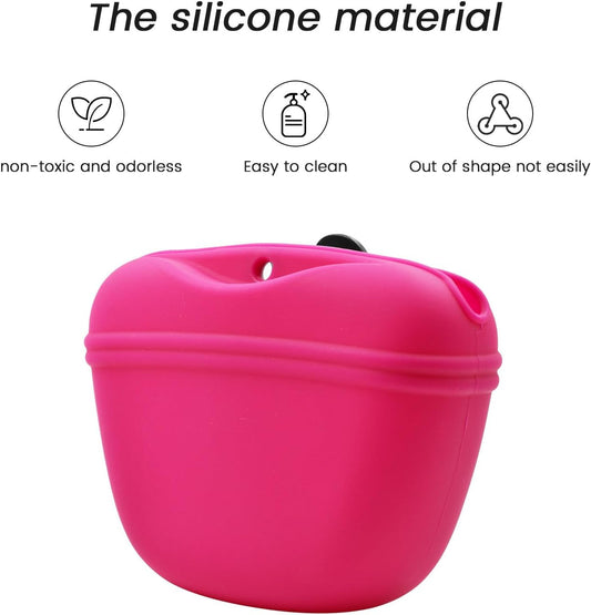 AUDWUD Silicone Dog Treat Pouch,Clip on Portable Training Container,Convenient Magnetic Buckle Closing and Waist Clip,No BPA