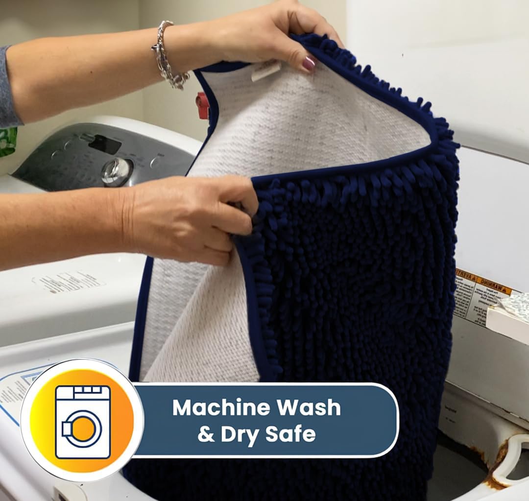 Muddy Mat® Shown on TV – Super Absorbent Door Mat Indoor, Microfiber Quick Dry Chenille Entryway Rug, Non-Slip Front Door Mat, Indoor Mats for Entryway, Machine Washable Pet Rug, Navy Blue 36"x60"