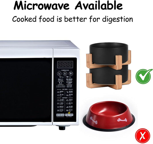 Petygooing Ceramic Black Cat Dog Bowl Set with Stand,Pet Food and Water Dish,Medium Pet Bowls Anti-Slip Set of 2 Cat Bowls-Pet Food Dishes- Small Medium Size Dog (28 OZ /3.6 Cups)