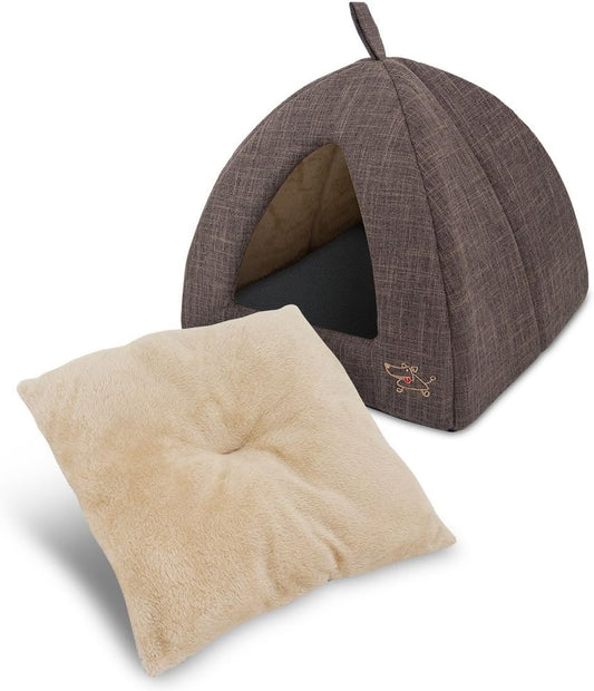 Pet Tent-Soft Bed for Dog and Cat by Best Pet Supplies - Brown Linen, 19" x 19" x H:19"