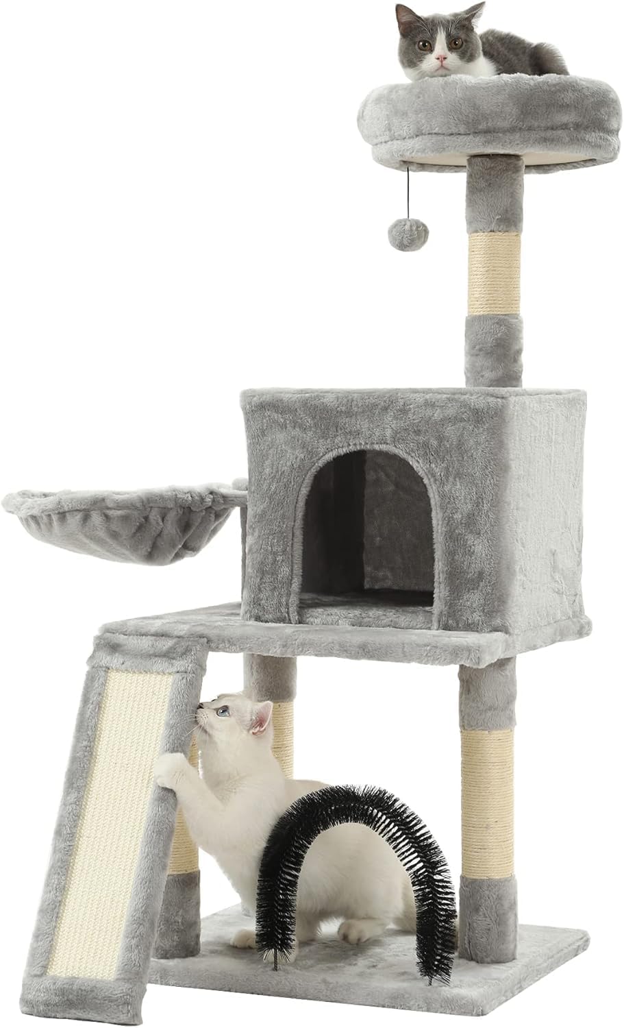 HOOPET 44IN Cat Tree for Indoor Cats - Multi-Level Cat Tower with Hammock, Condo, Scratching Posts, Self-Grooming Brush & Play Ball - Space-Saving Cat Furniture for Small Apartments