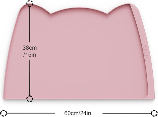 OHMO Dog Food Mat(Pink, 24 * 15'') w/Residue Collection Pocket Silicone Pet Feeding Mat for Floor High Edges Anti Spills Waterproof Cat Water Bowl Tray, Easy Clean Placemat