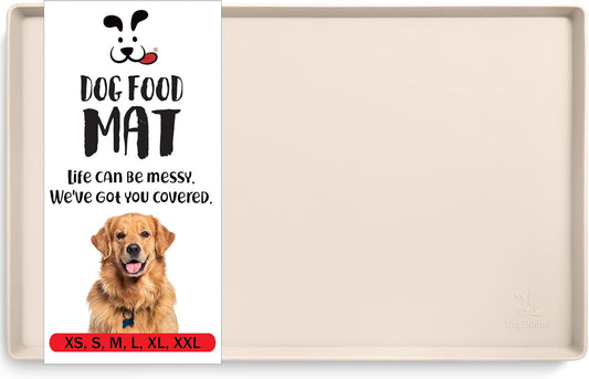 DogBuddy Waterproof Dog Food Mat with Raised Edge, Silicone - Nonslip Pet Feeding Mat for Floors (M: 21' x 14', Vanilla)