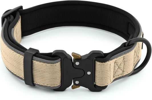 Plutus Pet Tactical Dog Collar, Reflective, Adjustable Heavy Duty Dog Collar, Soft Padded and Comfortable, for Small Medium and Large Dogs (Beige, S)