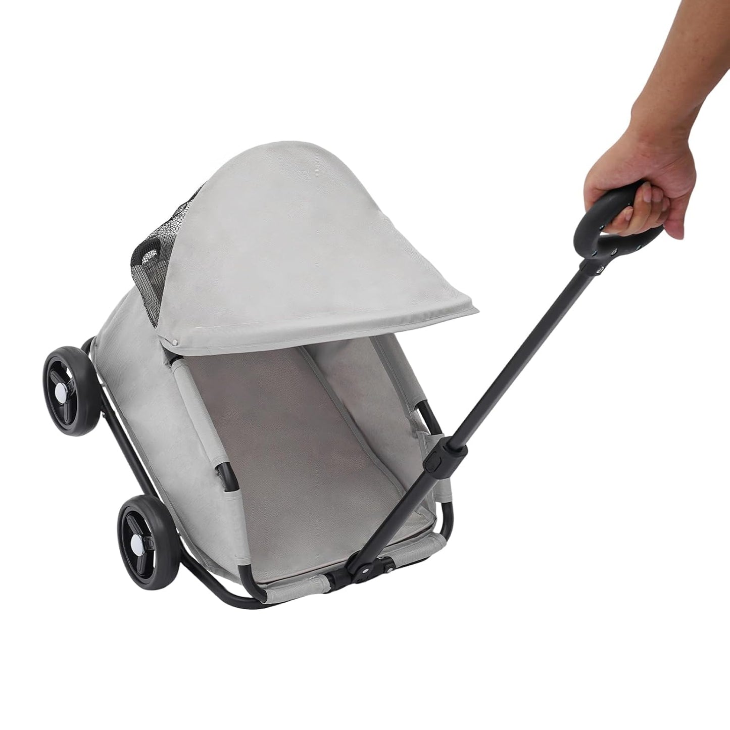 Small Dog Stroller, Pe4-Wheel Portable Dog & Cat Stroller with Semi-Open Design, Foldable Pet Cart with Canopy for Small Dogs or Cats Weighing Less Than 15.43 Pounds (Grey)