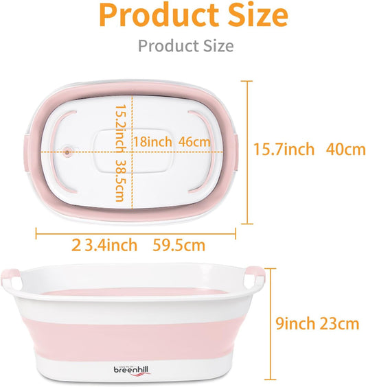 Collapsible Dog Bath Tub for Small Dogs & Cats, Portable Puppy Bath Tub with Water Drain Plug, Space Saving Foldable Pet Bathtub for Indoor & Outdoor Use, Pink