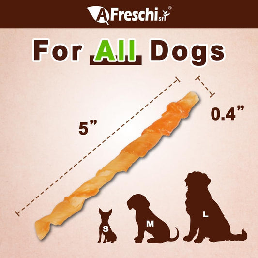 AFreschi Turkey Tendons for Dogs, USA-Sourced, Healthy Dog Treats, Rawhide-Free Puppy Chews, Long Lasting, All Natural, Hypoallergenic Dog Treats, Classic Series, Coil (L), 3 oz Pack