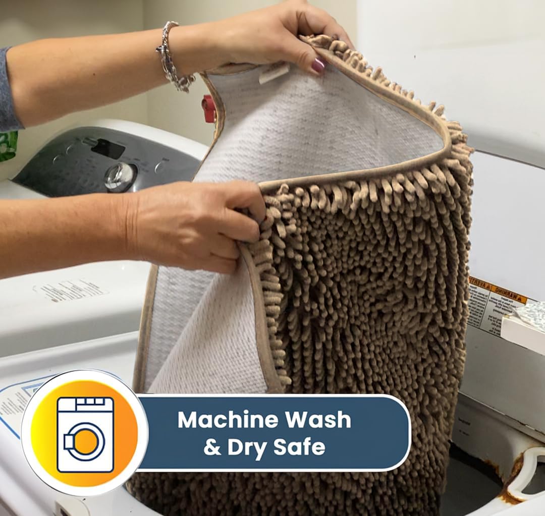 Muddy Mat® AS-SEEN-ON-TV Highly Absorbent Microfiber Door Mat and Pet Rug, Non Slip Thick Washable Area and Bath Mat Soft Chenille for Kitchen Bathroom Bedroom Indoor and Outdoor - Beige 6ft x 9ft