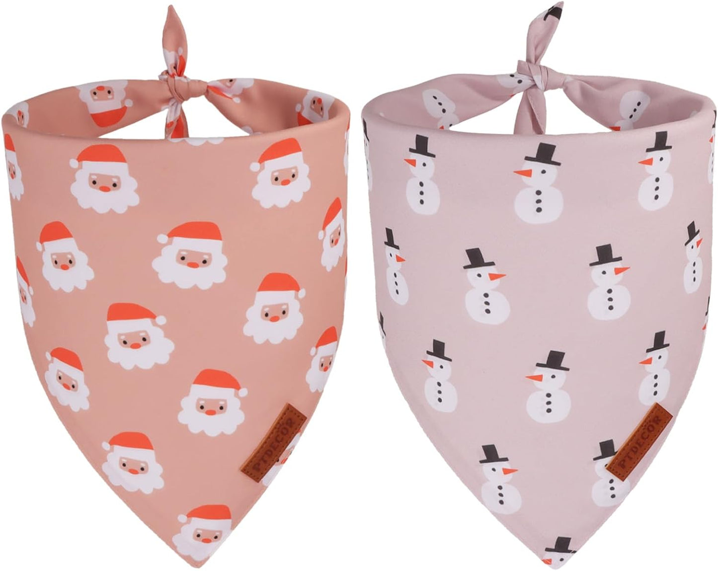 PTDECOR Christmas Dog Bandana, Santa and Snowman Design Reversible Holiday Pet Scarf, Premium Durable Fabric, Triangle Christmas Bandanas for Medium Large Dogs Pets (Large)