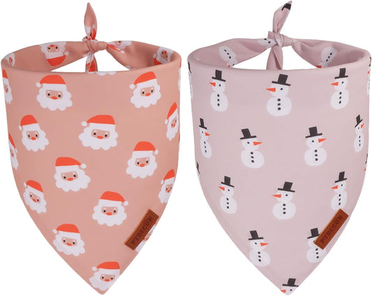 PTDECOR Christmas Dog Bandana, Santa and Snowman Design Reversible Holiday Pet Scarf, Premium Durable Fabric, Triangle Christmas Bandanas for Small Dogs Pets (Small)