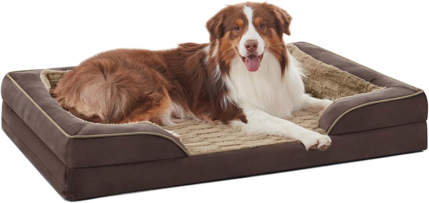 FURTIME Orthopedic Dog Bed for Medium Dogs - Washable Dog Sofa Beds Medium, Supportive Foam Pet Bed with Removable Washable Cover, Waterproof Lining and Nonskid Bottom, Khaki