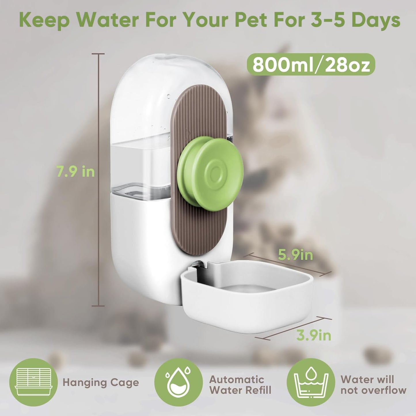 28oz Hanging Automatic Water Dispenser，Rabbit Water Bottle,Bunny Guinea Pig Ferret Water Bowl for Cage,Suitable for Small Animal Puppies(Cage Grid Spacing Over 1.2'')
