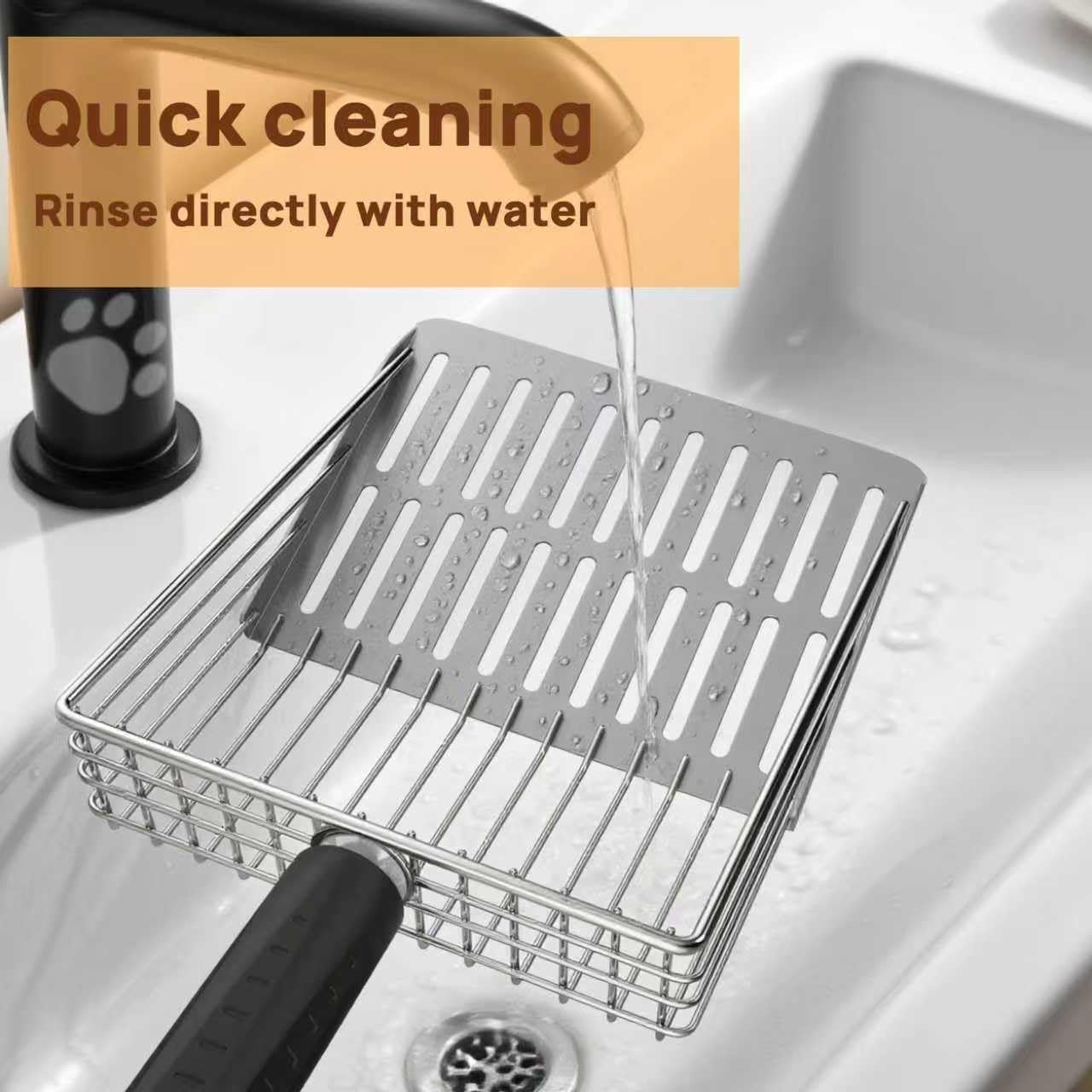 Heavy Duty Stainless Steel Cat Litter Scoop with Holder - Non-Slip Handle, Quick-Sifting Grid & Easy to Clean