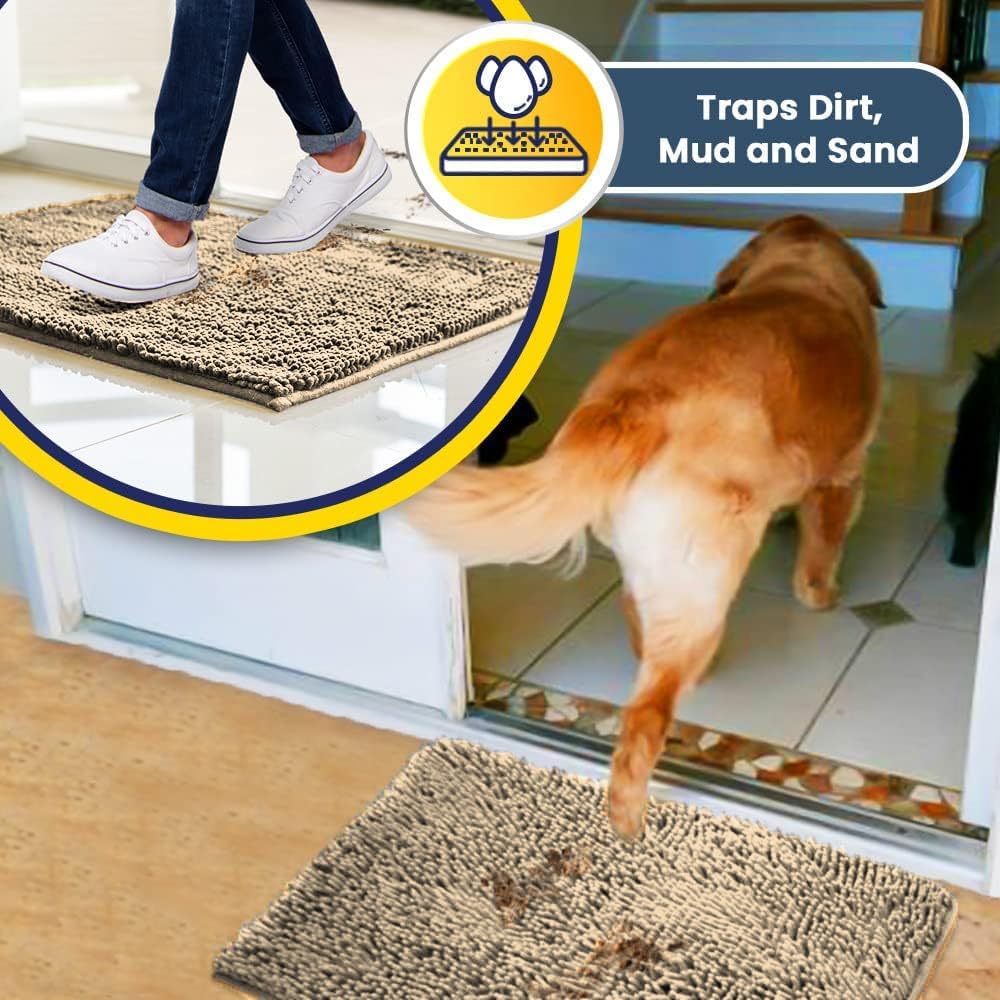 Muddy Mat® AS-SEEN-ON-TV Highly Absorbent Microfiber Door Mat and Pet Rug, Non Slip Thick Washable Area and Bath Mat Soft Chenille for Kitchen Bathroom Bedroom Indoor and Outdoor - Beige 3ft x 8ft