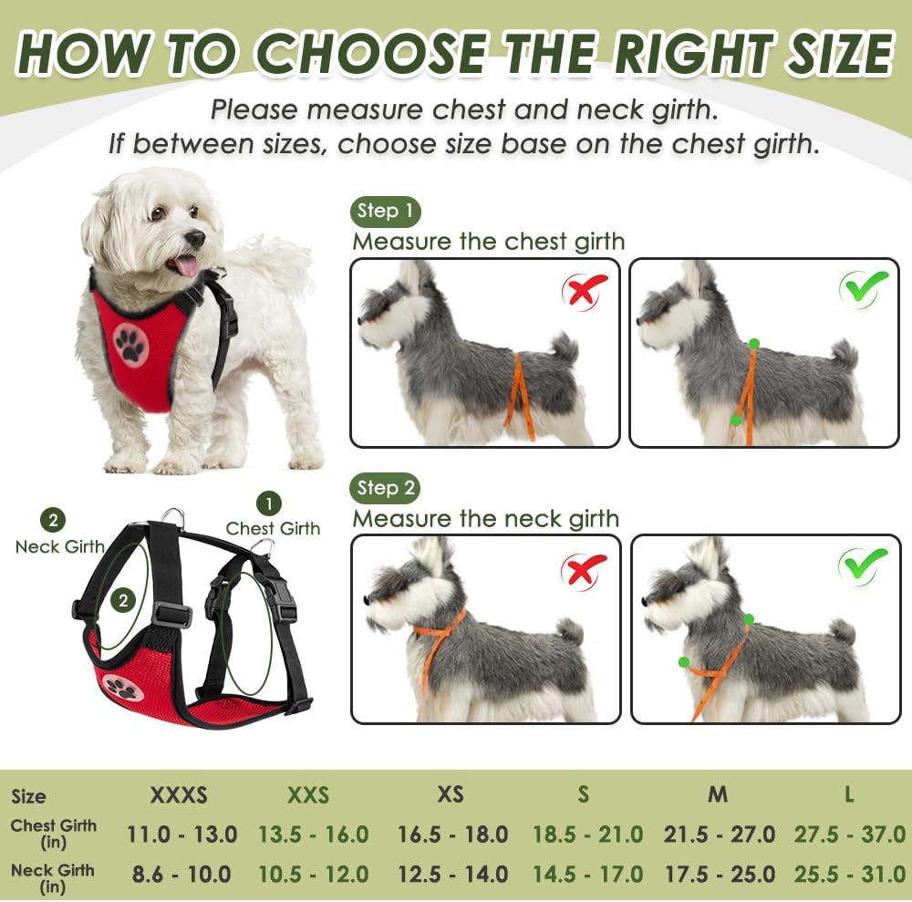 SlowTon Dog Seat Belt Harness for Car, Dog Car Harness Adjustable Mesh Breathable & Dog Seatbelt Safety Tether with Elastic Bungee for Small Medium Large Pets(Red, Double Clip, XS)