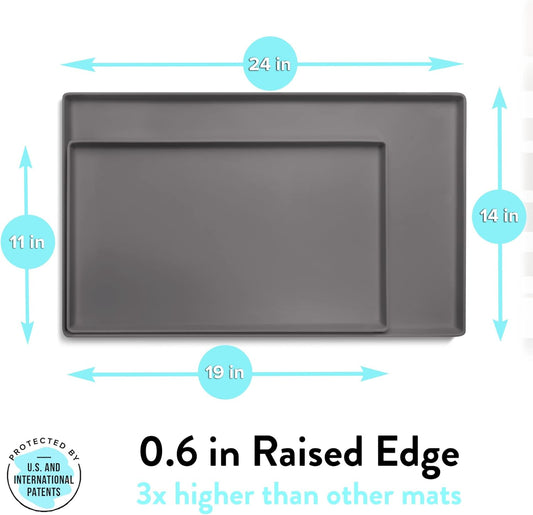 CatGuru Cat Food Mat, Small & Large Feeding Mats, 100% Waterproof Silicone Pet Placemat, Non-Slip Cat Food and Water Bowl or Water Fountain (Large, Carbon)