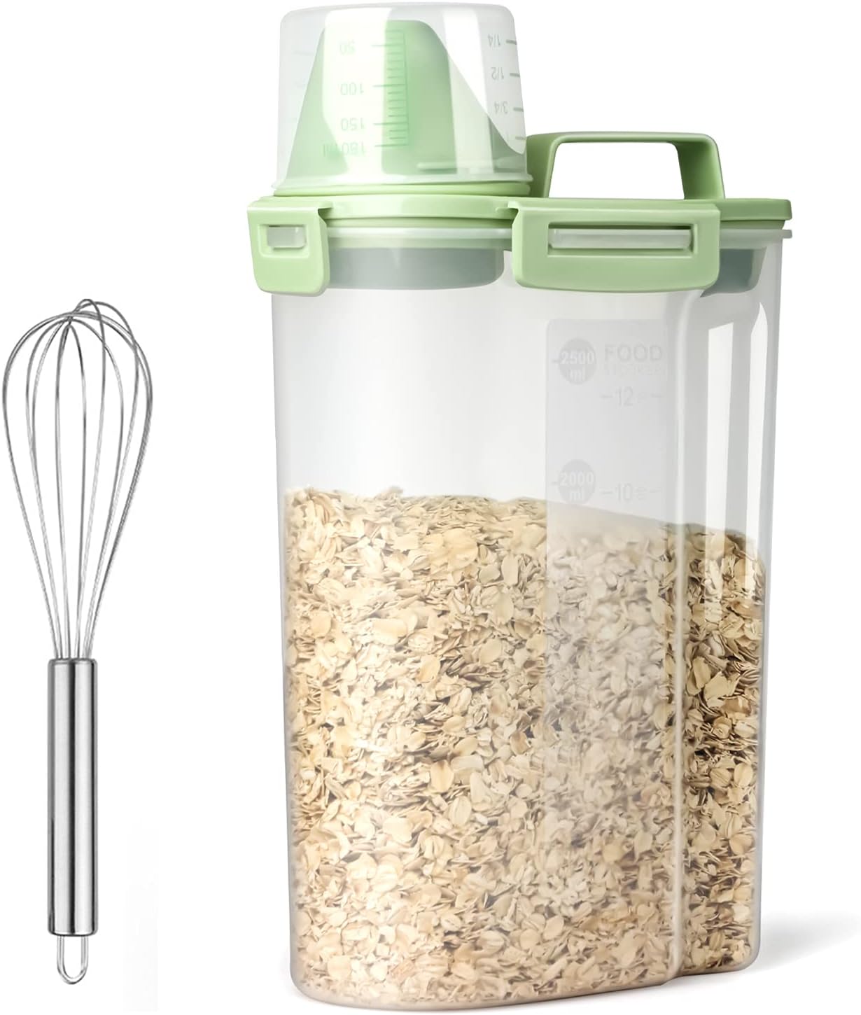 Rice Airtight Dry Food Storage Containers, BPA Free Plastic Storage Bin Dispenser with Pourable Spout, Measuring cup for Cereal, Flour and Baking Supplies, Include a Stainless Steel Whisk