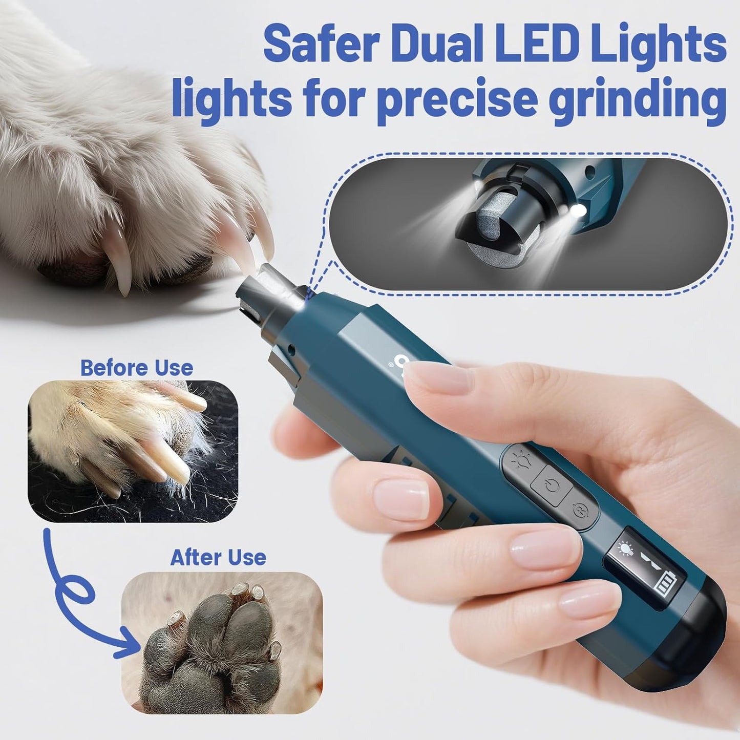 Dog Nail Grinder - Professional Electric Dog Nail Trimmer for Dogs & Cats Quiet Painless Grooming & Smoothing Dog Nail Clipper & File Included - Suitable for Small Medium Large Pets (Dark Blue)
