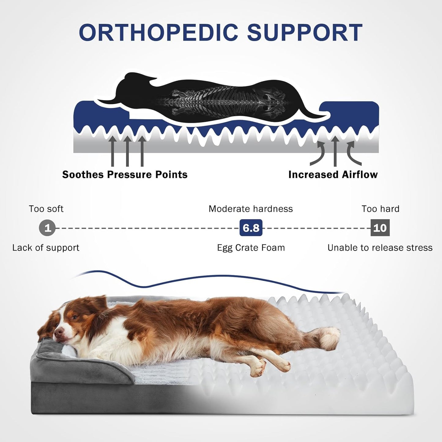 FURTIME Orthopedic Dog Beds Large Sized Dog, XL Washable Dog Sofa Bed for Large Dogs, Comfy Supportive Egg-Crate Foam Pet Couch Bed with Removable Cover, Waterproof Lining and Nonskid Bottom
