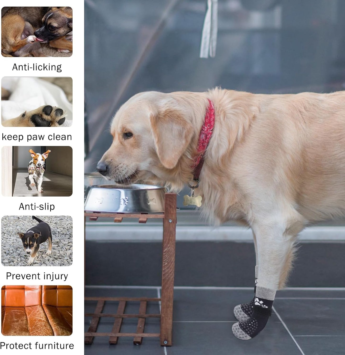 SCENEREAL Anti Slip Dog Sock to Prevent Licking Paws for Hardwood Floors, Boots & Paw Protector Shoes for Hot/Cold Pavement with Grippers, Double Sides Grips for Small Medium Large Senior Dogs, L
