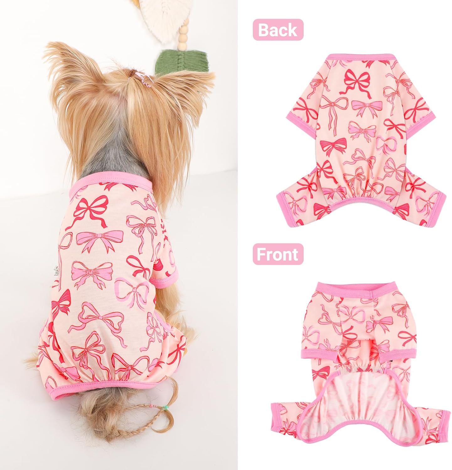 Dog Pajamas Small Sized Dogs Stretchable Summer Dog Clothes Pjs 4 Legs Girl Boy Cute Soft Puppy Outfits Doggie Cat Jammies Jumpsuit Sleeper for Pet (Bow Tie, Large)