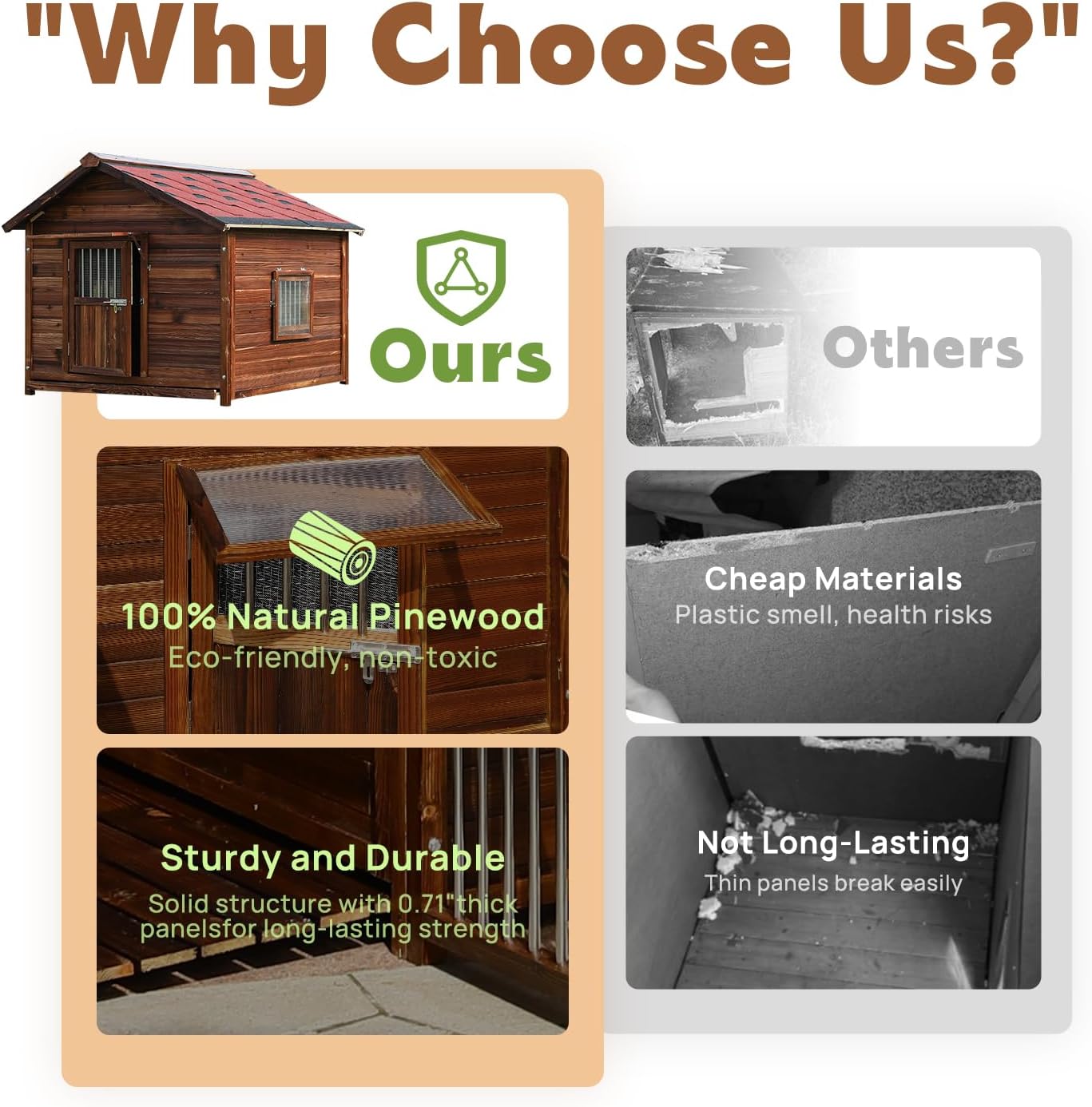 Extra Large Dog House Outdoor Made of Solid Pine Wood, Warm Doghouse, Dog House with Elevated Floor for Large Dogs, (Wood, 6XL)