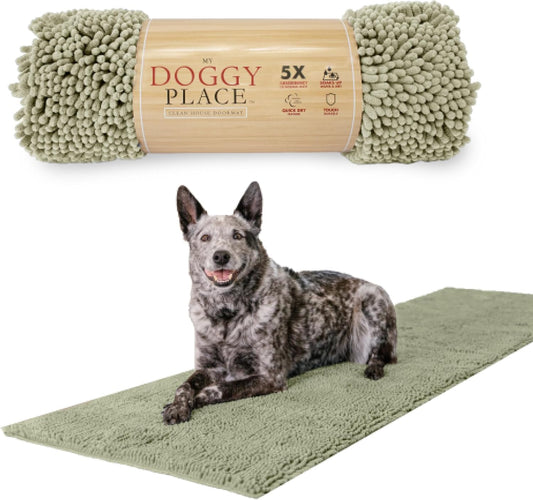 My Doggy Place Microfiber Dog Mat for Muddy Paws, 8' x 2' Oatmeal - Non-Slip, Absorbent and Quick-Drying Dog Paw Cleaning Mat, Washer and Dryer Safe - Hallway Runner