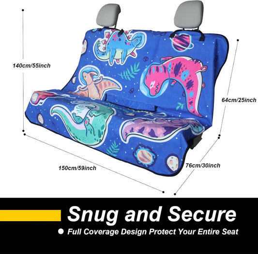 Back Seat Cover for Car Trucks Van SUV,Waterproof Rear Bench Towel Seat Covers for Dogs and Kids,Automotive Backseat Protector (Cartoon Dinosaur)