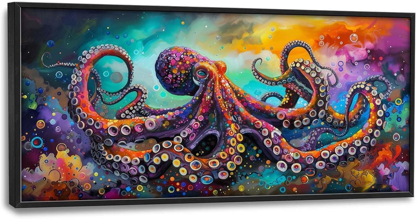 Quorin Octopus Large Wall Art Abstract Colorful Octopus Pictures Sea Ocean Animal Wall Decor Canvas Print Painting Artwork for Bathroom Living Room Bedroom 60L x 30W
