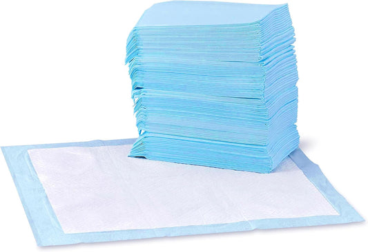 Amazon Basics Dog and Puppy Pee Pads, 5-Layer Leak-Proof Super Absorbent, Quick-Dry Surface, Potty Training, Regular (22x22"), 150 Count, Blue & White
