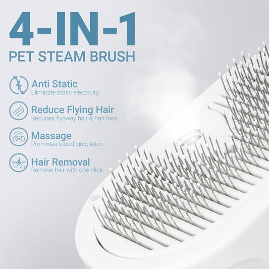 Pet Steam Brush for Dogs & Cats with Pet Conditioner, 4 in 1 Spray Hair Removal Comb for Shedding & Grooming, Self Cleaning Water Brush for Long & Short Haired Pets