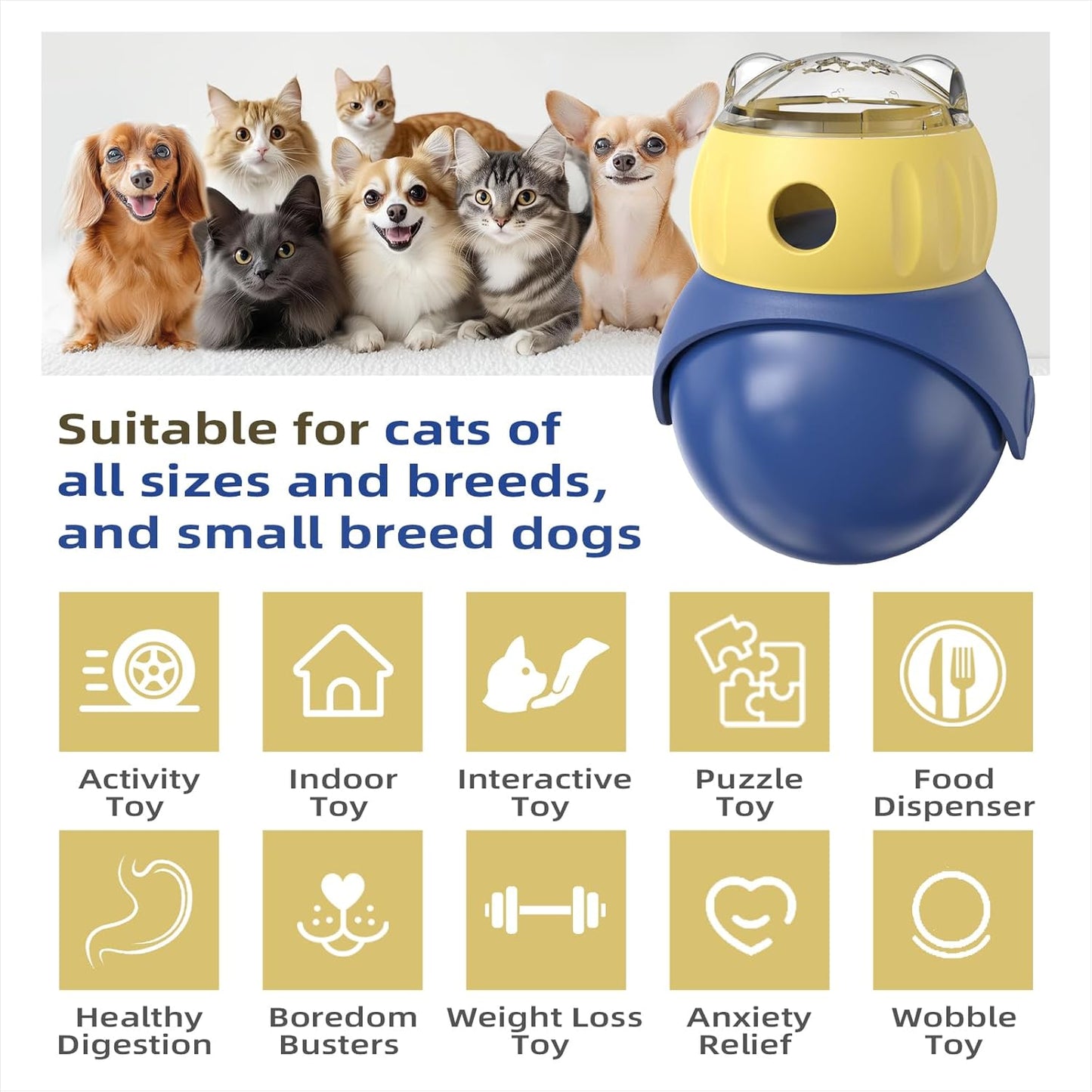 Interactive Owl-Shaped Puzzle Toy for Cats and Small Dogs - Non-Tippable Slow Feeder Food Dispenser for Healthy Eating & Anxiety Relief - Indoor Entertainment Toy