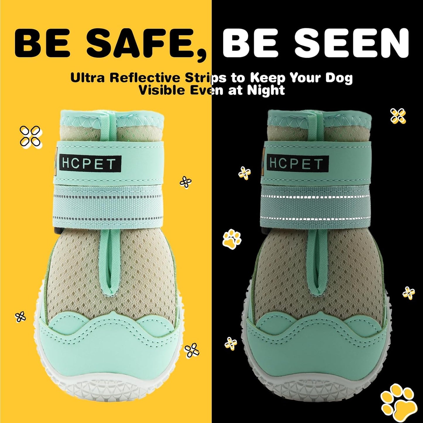 Hcpet Dog Shoes for Large Dogs, Breathable Dog Booties for Small Medium Dogs, Anti-Slip Dog Boots & Paw Protectors for Hot Pavement Winter Snow Hiking with Reflective Straps Green Size 1