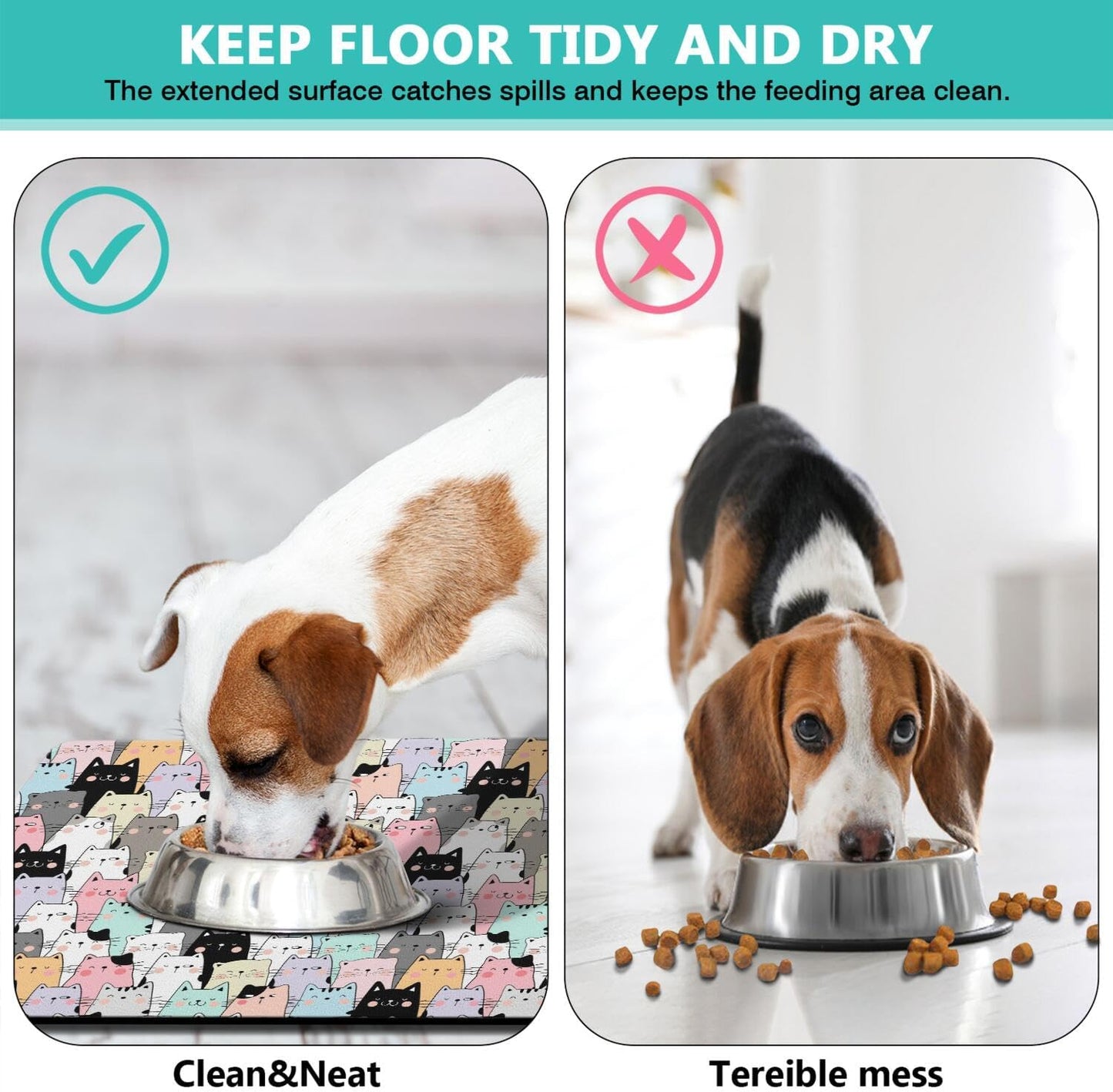 Pet Feeding Mat for Floors Waterproof Dog Mat for Food and Water Absorbent Quick Dry Non Slip mat for Cat Bowls
