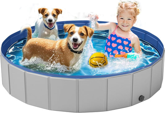 Dog Pool for Large Dogs, Foldable Plastic Pool for Dogs Slip-Resistant (XL - 63'' x 12'')