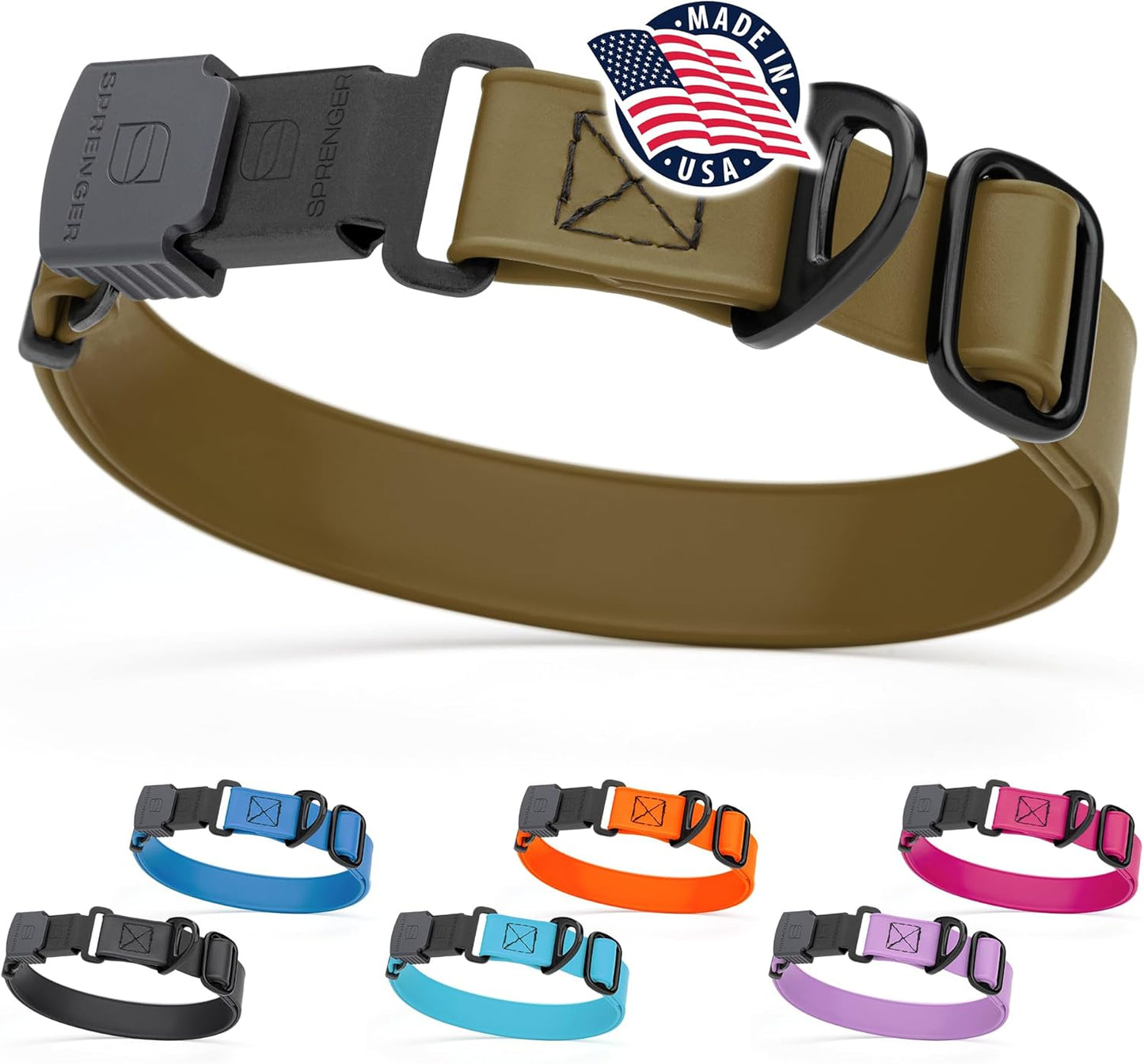 Dogline Biothane Waterproof Dog Collar with Herm Sprenger Stainless Steel Quick Release Buckle – Heavy Duty Tactical Durable Collar for Dogs – Comfortable and Safe Pet Collar, W 3/4" L 12-19", Brown